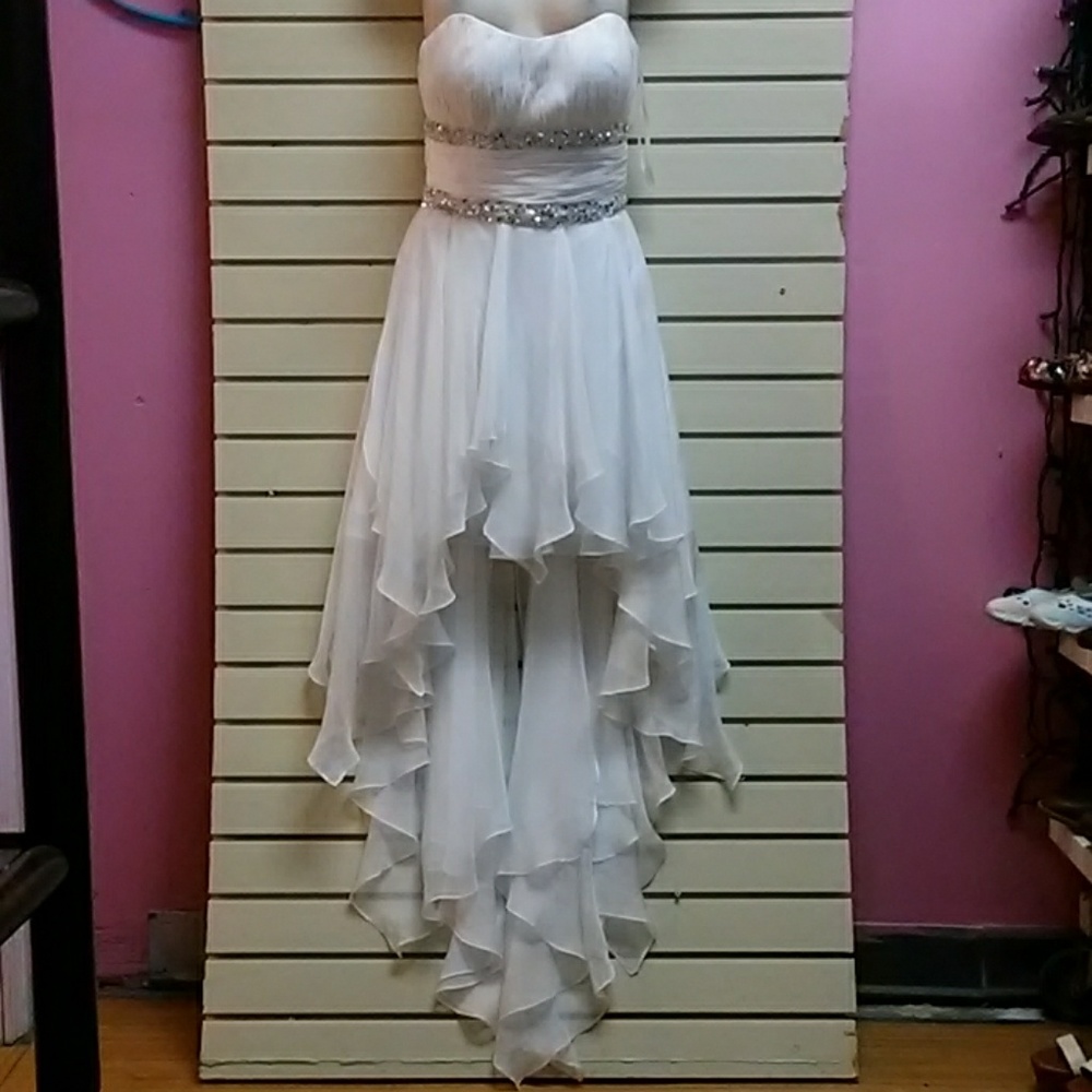 White cocktail dress XS with rhinestone trim
